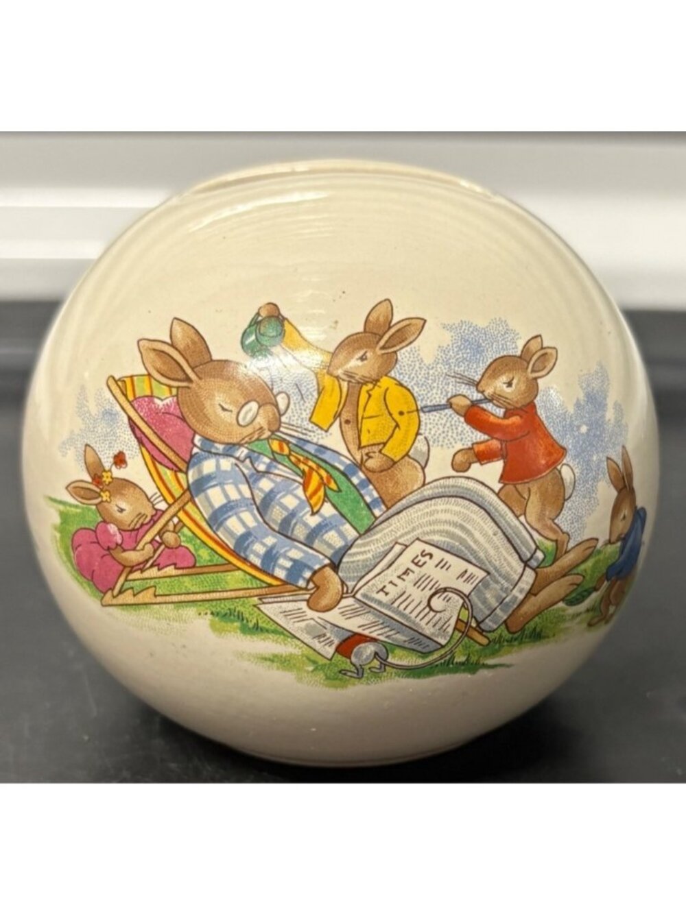 Royal Doulton Bunnykins Ceramic Money Coin Bank Playful Rabbit Scenes Nursery